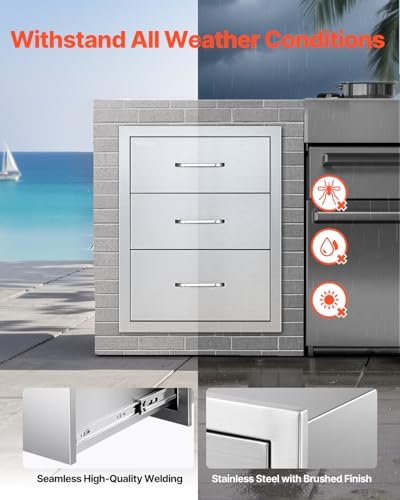 VEVOR Outdoor Kitchen Drawers 18.11"W x 23.23"H x 23.23"D Stainless Steel - Image 5