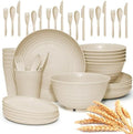 SHECIPIN 42-Piece Wheat Straw Dinnerware Set, Large Round Plates, Bowls and Cups, Unbreakable dish set, Dishwasher and Microwave Safe, Outdoor Dishes (Beige) by SHECIPIN