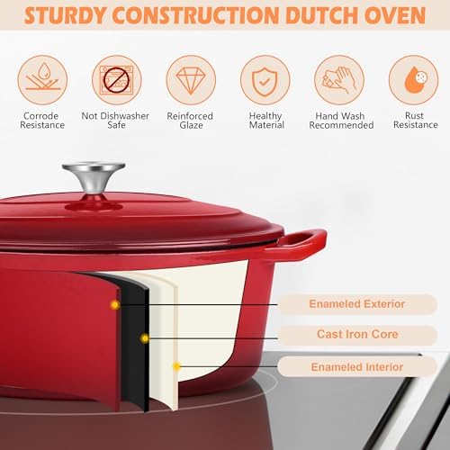 TeamFar Oval Dutch Oven, 5qt Enameled Cast Iron Dutch Oven Pot with Lid - Image 4