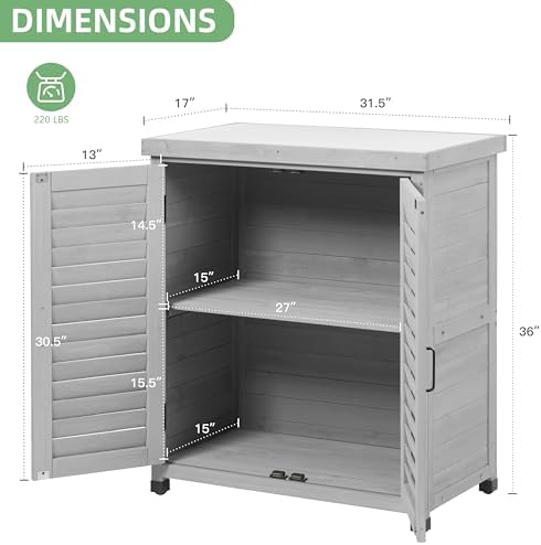 Outdoor Storage Cabinet with Metal Tabletop, Cedar Wood Garden Workstation - Image 3