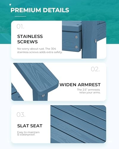 SERWALL 7 Pcs Outdoor Dining Set, 67" HDPE Dining Set for 6, Blue - Image 6