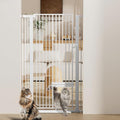 55.1" Extra Tall Pet Gate with Adjustable Cat Door, 29.5-35" Extra Wide Cat Gate, Pressure Mounted Walk Through Pet Safety Gate for Stairs, Doorways, White by YUFU