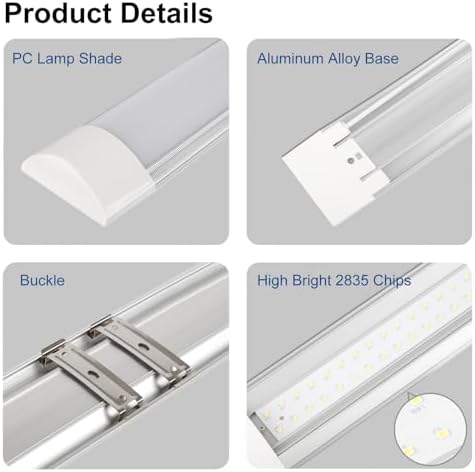 4 Packs 2FT LED Batten Light with 50cm Cable, Ultra-Thin Ceiling Surface Mounted Light, 20W, Day Light 4000K, IP20, LED Ceiling Light Fixture for Garage, Shop, Hallway, Office, Market, Ver.2 - Image 5