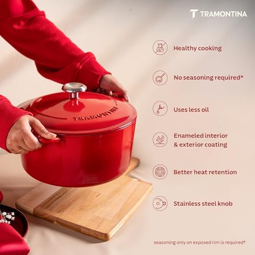 Tramontina Bestow Enameled Cast Iron 5.5-Qt Round Dutch Oven Pot with Lid - Image 4