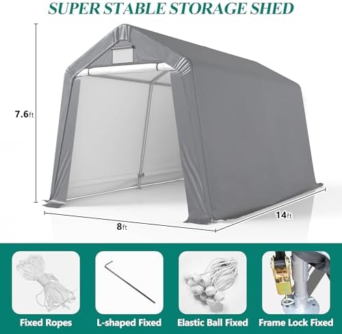 GARTOO 8' x 14' Outdoor Storage Shelter Shed, Gray - Image 2