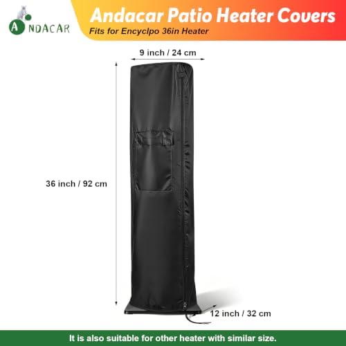 Patio Heater Covers for Encyclpo 36in Heater, Waterproof Outdoor Electric Heater Cover with Zipper Heavy Duty Storage Cover for Patio Outside Home Use - 9"Dx12"Wx36"H, Black - Image 2