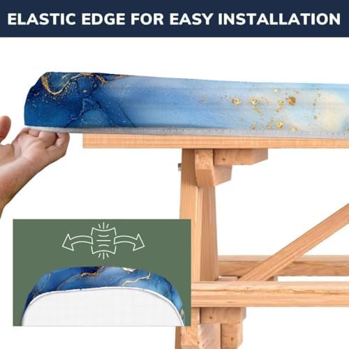 CAPSCEOLL Picnic Table Cover with Bench Covers 8ft - Dark Blue Marble - Image 4