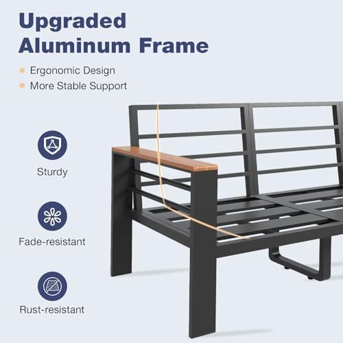 Aoxun Aluminum Patio Furniture Set 2 Seats, Dark Grey - Image 5