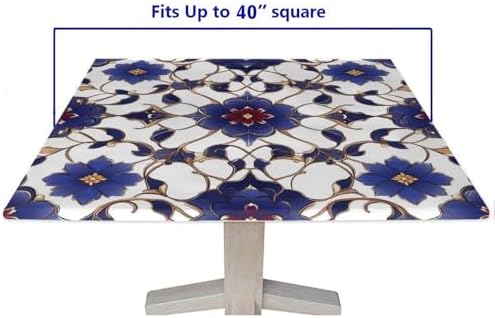 Outdoor Elastic Tablecloth, Moroccan Trellis Pattern Printed on Polyester Elastic Outdoor Table Cover, Use for Kitchen Patio Restaurant, Fit for 40" x 40" Square Tables - Image 5