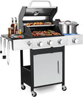 3 Burner Propane Gas Grill, 39,000 BTU Outdoor BBQ Grill with Side Burner and Cast Iron Grates, Cabinet Style Storage Gas Barbecue Grill for Backyard Patio by Unknown