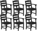 Patio Dining Chairs Set of 6, 350lbs Heavy Duty HDPE Outdoor Chair with Extra-Wide Seat & High-Back, All-Weather Garden Armchair with Integrated Armrests, Wood-Look Seating for Backyard, Deck (Black) by HOPUBUY