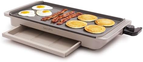 GreenPan Advanced 10.5”x 20” Electric Griddle with Warming Drawer, Ceramic Nonstick PFAS-Free Coating, Temperature Control, Easy and Versatile Countertop Meals, Dishwasher Safe, Clay by GreenPan