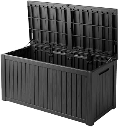Mersco 200 Gallon Double-Wall Resin Deck Box - Lockable Waterproof Outdoor Storage Box, 1000lbs Capacity & Doubles as Seating for Patio Furniture - Garden Tools, Pool Accessories (Black) by MERSCO