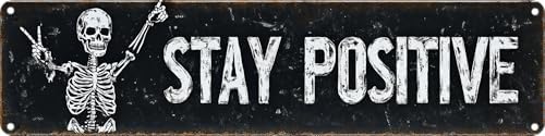 Stay Positive Metal Wall Sign 4x16in Boho Inspirational Plaque for Bedroom Office Living Room Nursery Home Decor by Unknown