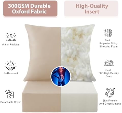 Outdoor Deep Seat Cushion Set, 24x24 Inch, Beige, Set of 4 - Image 4