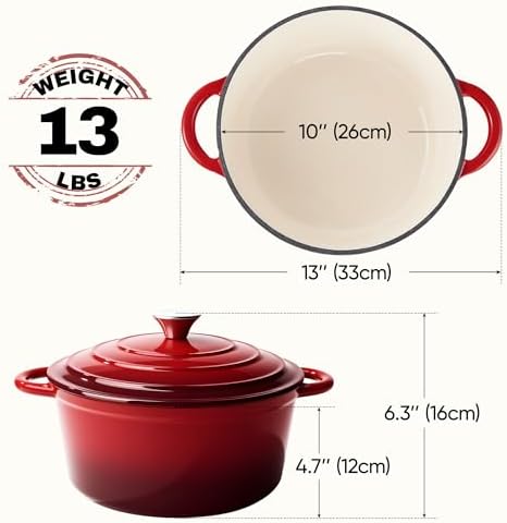 6 Quart Dutch Oven Pot with Lid, Non Stick Enameled Cast Iron Dutch Oven for Bread Baking, Heavy-Duty, Oven Safe Ceramic Cookware Up to 500°F for Baking, Braising, Stews, Roasting, Red - Image 4