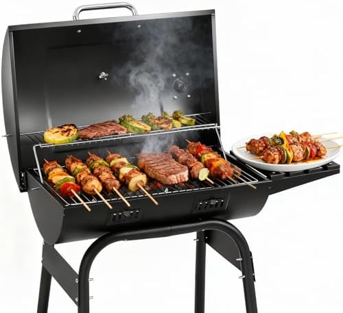 Outvita Barrel BBQ Charcoal Grill with Warming Rack & Dual Prep Table Black - Image 2