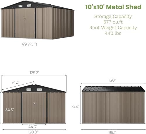 Greesum 10 x 10 FT Metal Outdoor Storage Shed, Brown - Image 4