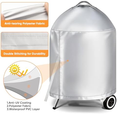 iCOVER Grill Cover for Weber 22 Inch Charcoal Kettle- Heavy Duty Waterproof BBQ Cover for Weber Char-Broil 22 Inch Charcoal Kettle Grills, Silver - Image 3