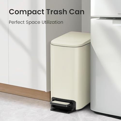 Cesun Small Bathroom Trash Can with Lid, 1.6 Gal, Soft Close, Creamy White - Image 3