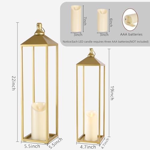 22'' 19'' Large Lanterns Decorative Outdoor Indoor, Set of 2 Gold Lantern - Image 2