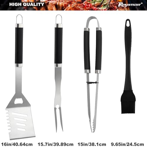 ROMANTICIST 20pcs Heavy Duty BBQ Grill Tool Set in Case - The Very Best Grill Gift for Father's Day and Christmas - Professional BBQ Accessories Set for Outdoor Cooking Camping Grilling Smoking, Black - Image 2