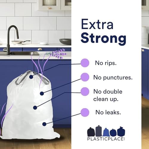 Plasticplace White Drawstring Lavender and Soft Vanilla Scented Garbage Can Liners, Compatible with Code H (200 Count), 8-9 Gallon / 30-35 Liter, 18.5" x 28 - Image 2