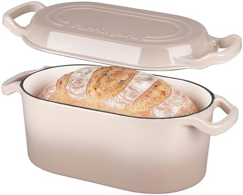 VORRINGARD Oval Dutch Oven Pot with Lid, Enamel Coating Cast Iron Bread Pans for Homemade Sourdough Bread Baking, Cooking, 4 Quart, Latte by Unknown