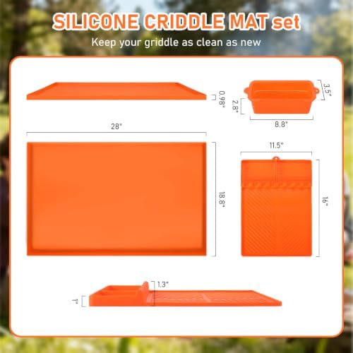 28" Silicone Grill Mats Compatible with Blackstone Griddle Accessories, 4 Pcs Full Edge Silicone Griddle Cover, BBQ Cooking Kitchen Outdoor Camping Accessories, Orange - Image 6