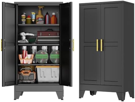 GAIOUS 47.2'' Tall Metal Garage Storage Cabinet,File Cabinet with Door and Adjustable Shelves, Outdoor Steel Tool Cabinet for Home,Office,Warehouse,Garage,Balck by GAIOUS