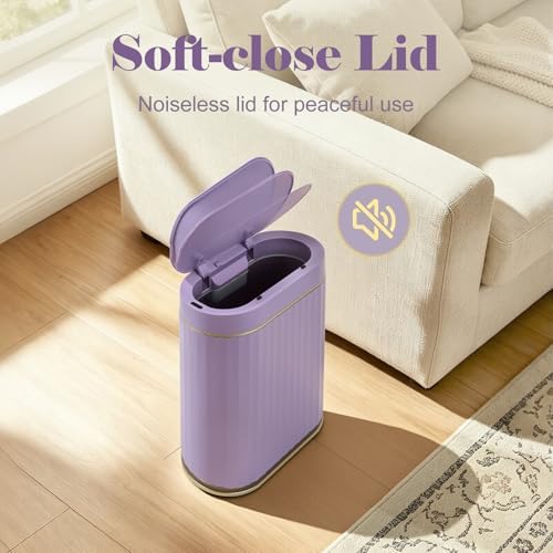 ELPHECO Bathroom Sensor Trash Can, 2 Gallon, Automatic Lid, Purple - Image 5