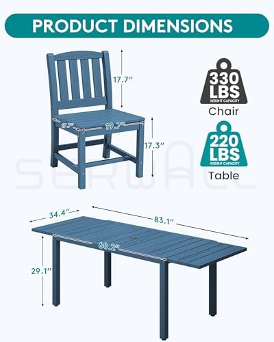 SERWALL Outdoor Patio Dining Set for 8, Blue - Image 5