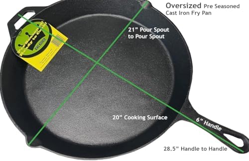 King Kooker 20-inch Oversized Seasoned Cast Iron Skillet Heavy Duty Pan Ideal for Gas Grill, Oven, Campfire Use - Image 3