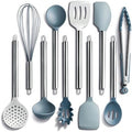 COOK WITH COLOR Silicone Cooking Utensils, Kitchen Utensil Set, Easy to Clean Silicone Kitchen Utensils, Cooking Utensils for Nonstick Cookware, Kitchen Gadgets Set, 10 Pieces, Blue and White by CookwithColor