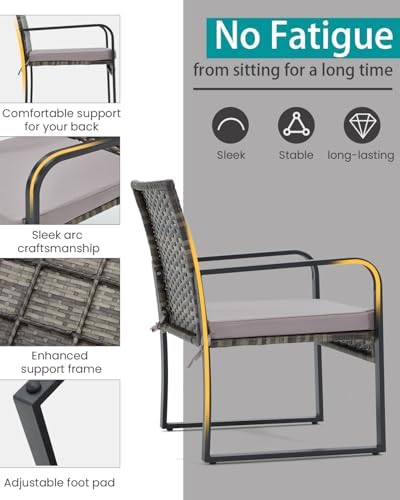 Bezseller 3-Piece Patio Furniture Set, Wicker Bistro Set, Grey - Image 4