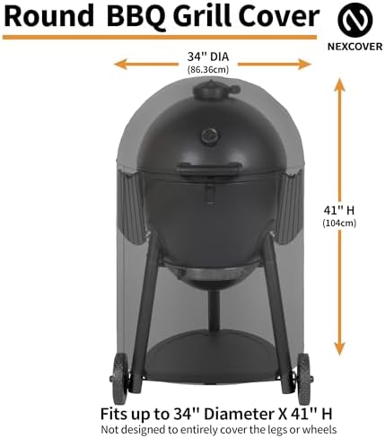 NEXCOVER Round Grill Cover | 34” Dia by 41”H BBQ Cover, Dome Smoker Cover, Fade & UV Resistant Barbecue Cover, Waterproof Heavy Duty Barbeque Cover, Compatible for Char-Griller Akorn Kamado Grills - Image 2