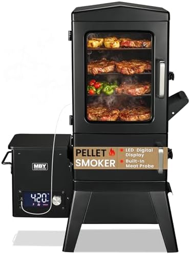 Pellet Smoker with Cover, Electric Wood Pellet Smoker Grill With Meat Probe and Hook, 616 Sq in Cooking Area LED Display Temperature Control, Outdoor Cooking, Patio, Garden Barbecue by Unknown