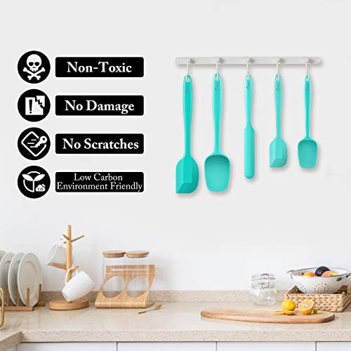 HOTEC 600℉ Heat Resistant Silicone Rubber Spatula Set, Aqua Sky, Set of 5 - Image 5