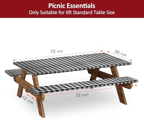 6ft 72" Picnic Table and Bench Cover, 3 Pack, Black-White Checkered - Image 2
