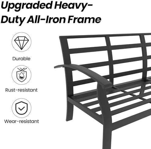 Gotland Metal Outdoor Patio Furniture Set with Coffee Table, 4 Piece Patio Conversation Set with Washable Cushion Covers, Metal Frame Sectional Sofa Furniture Set for Porch, Balcony, Deck, Yard - Image 6