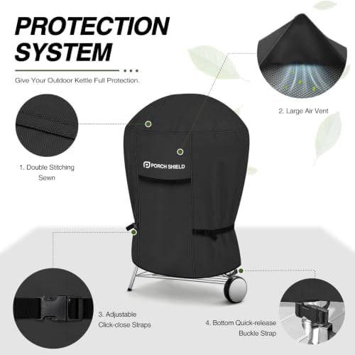 Porch Shield 26 inch Outdoor Charcoal Kettle Cover 33" Dia x 38" H, Black - Image 4
