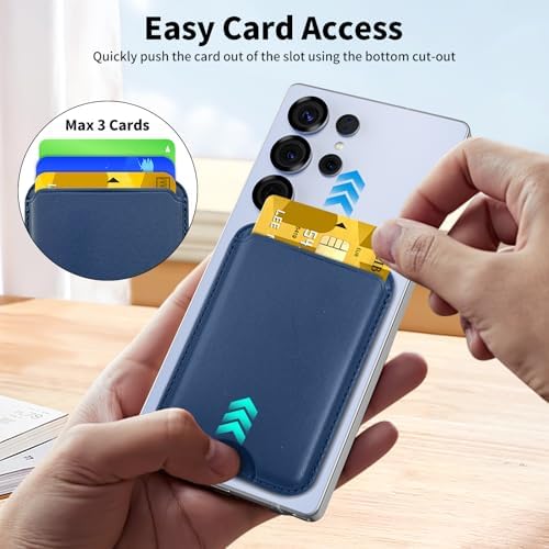 Magnetic Wallet for Samsung Galaxy S26 S25 S24 Series, Fold 8 Ultra with Magsafe Case, for iPhone 18-12 Series, RFID Blocking Leather Magnetic Card Holder | Holds 3 Cards | Blue - Image 3