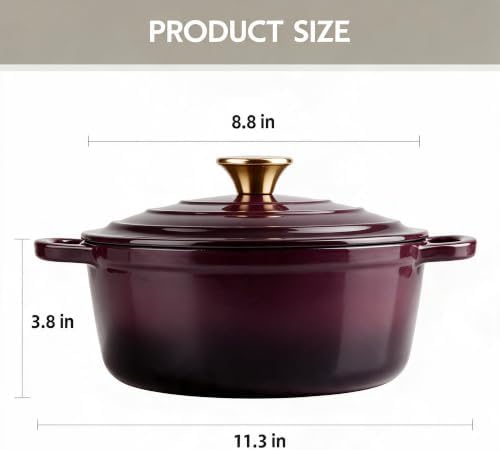 Dutch Oven Enameled Cast Iron with Lid - Big Dual Handles - Oven Safe up to 500°F - Classic Round Pot for Versatile Cooking 3 QT Deep Pot Fig - Image 2