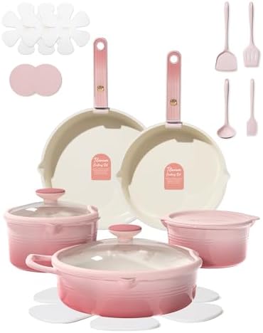 CAROTE 20pcs Titanium Cookware Set, Pots and Pans Set Detachable Handle by CAROTE