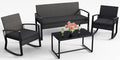 Ahomly 4 Piece Outdoor Patio Furniture Set with Rocking Chairs, Black by Ahomly