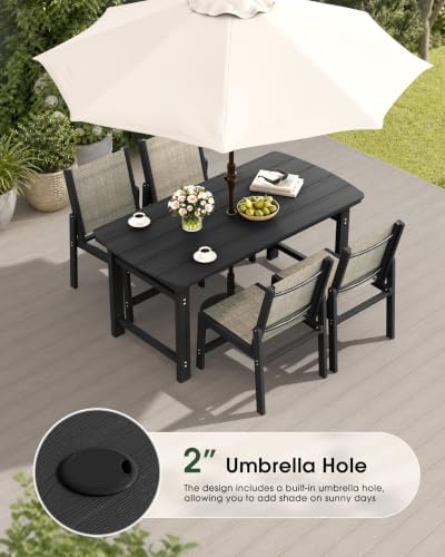HDPE Outdoor Dining Set, Patio Table and 4 Stackable Armless Chairs, Black - Image 5