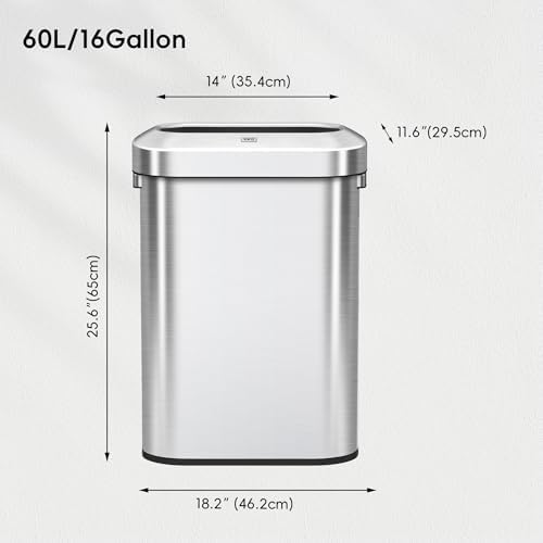 EKO Urban 16 Gallon/60 Liter Open Top Stainless Steel Slim Commercial Trash Can, Tall Kitchen Trash Bin, Heavy-Duty Commercial Grade Large Garbage Bin for Home, Office, Hotel, Cafe, Restaurant, Dorm - Image 7