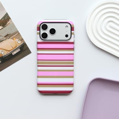 for iPhone 18 Pro Case, Magnetic Matte Frosted Dual-Layer Striped Phone Case for Women, Retro Aesthetic Cover Compatible with MagSafe Accessories - Berry Sage - Image 2