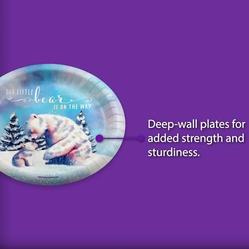 Birthday Galore Our Little Polar Bear is On The Way Baby Shower - 32 Piece Disposable Party Supplies - Winter Baby Shower Decorations - Round Party Plates - Large 9" Paper Plates In Bulk - Image 5
