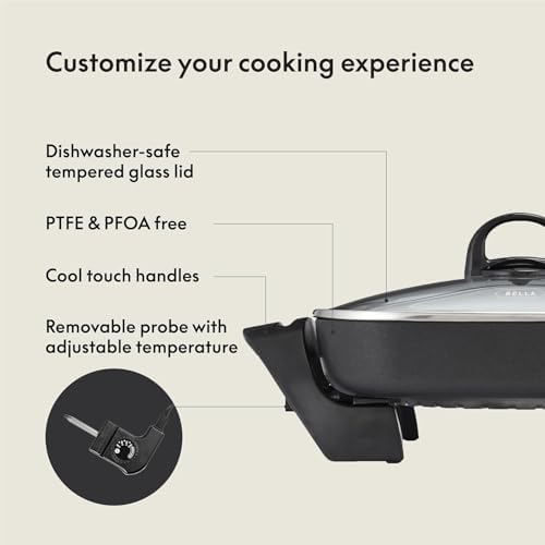 bella 12x12 Electric Skillet & Frying Pan with Glass Lid, Nontoxic, Coppper - Image 4